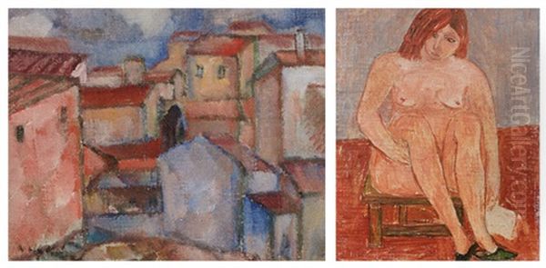 Houses, Recto; Seated Nude, Verso Oil Painting by Wolf Kibel