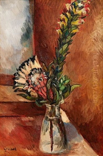 Still Life With Proteas Oil Painting by Wolf Kibel