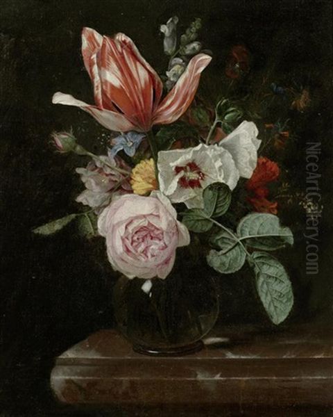 Blumenstillleben In Einer Vase Auf Einer Steinplatte Oil Painting by Cornelis Kick