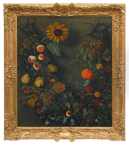 Garland With Fruits And A Sunflower Oil Painting by Cornelis Kick