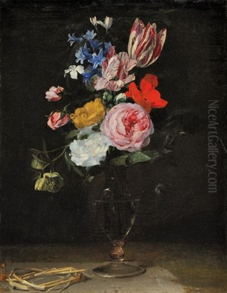 Vase De Tulipes, Roses Et Autres Fleurs Oil Painting by Cornelis Kick