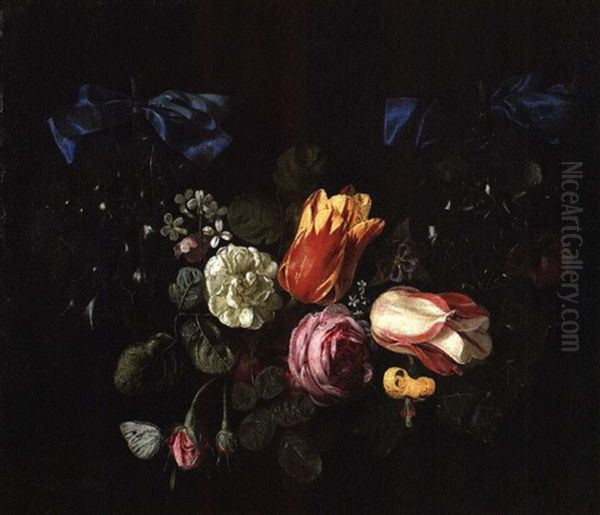 Guirlande De Fleurs Retenues Par Des Nouds Bleus Oil Painting by Cornelis Kick