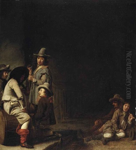 Soldiers Smoking, Drinking And Resting In A Guardroom Oil Painting by Simon Kick