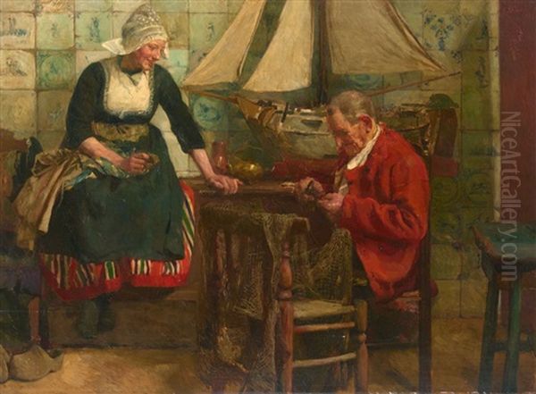 The Model Ship Builder Oil Painting by Franz Kiederich