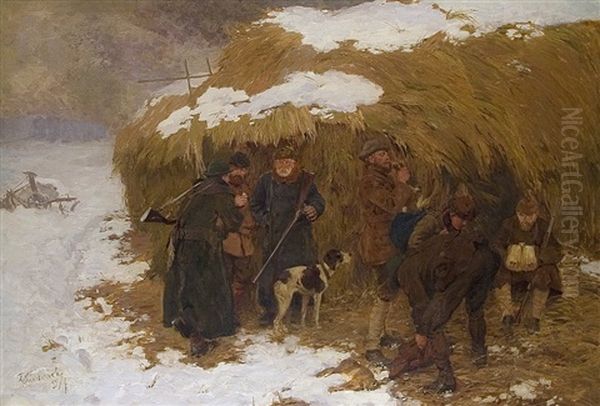 Winterjagd Oil Painting by Franz Kiederich