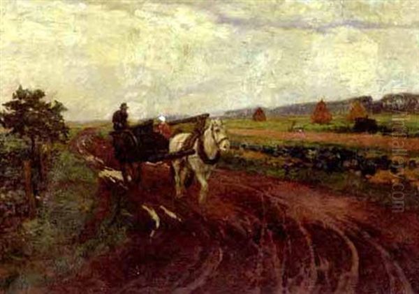 A Wagon In A Rural Landscape by Ludwig Kiederich