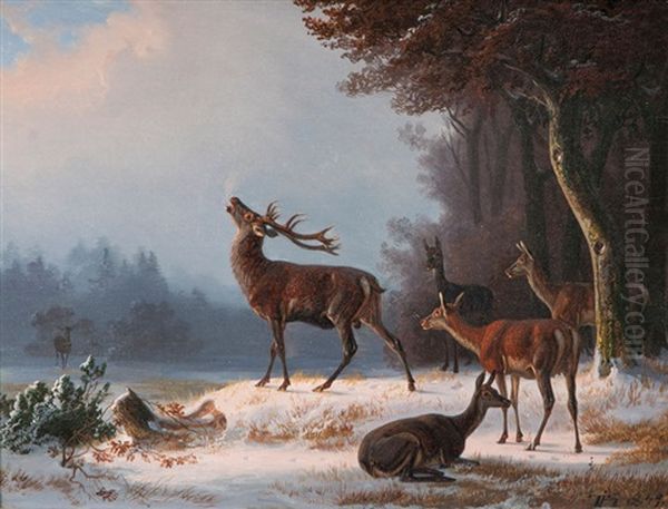 Der Platzhirsch Oil Painting by Theodor Julius Kiellerup