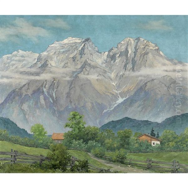 Das Karwendel Mit Dem Bettelwurf Im Tirol Oil Painting by Robert Kiener