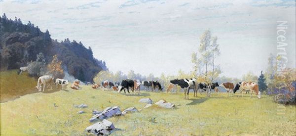 Sonnige Viehweide Im Jura Oil Painting by Robert Kiener