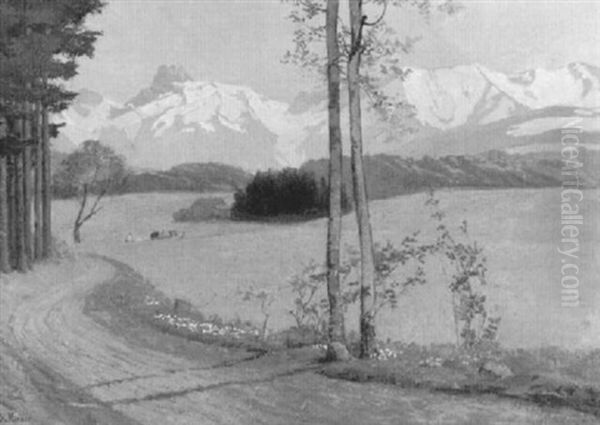 Wiesenlandschaft Mit Feldweg Und Stockhornkette by Robert Kiener