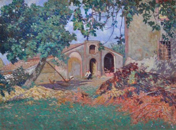 Motivo Toscano (casa Del Cuccheri) Oil Painting by Giorgio Kienerk