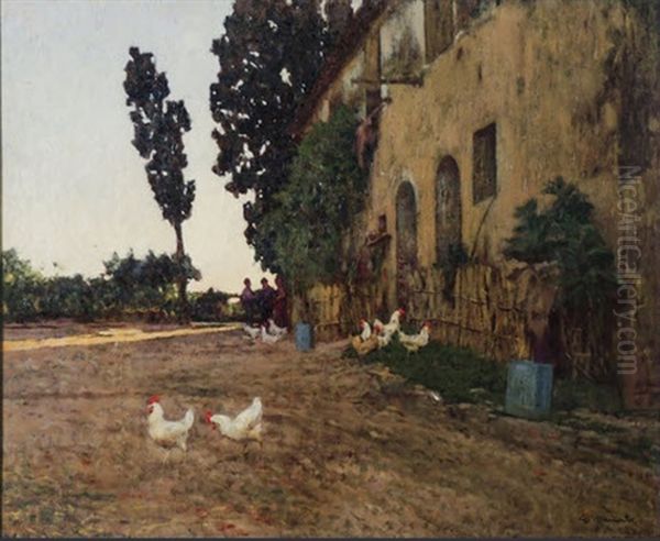 Casa Di Contadini (fauglia) - Farmer House Oil Painting by Giorgio Kienerk