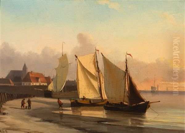 Ships Near The Coast Of Marken Oil Painting by George Laurens Kiers