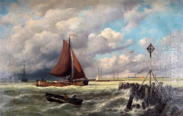 Boats On Choppy Water Oil Painting by George Laurens Kiers