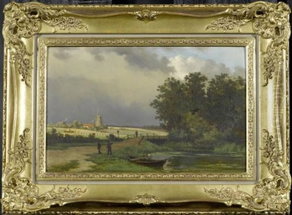 Niederlandische Landschaft Am Teich Oil Painting by George Laurens Kiers