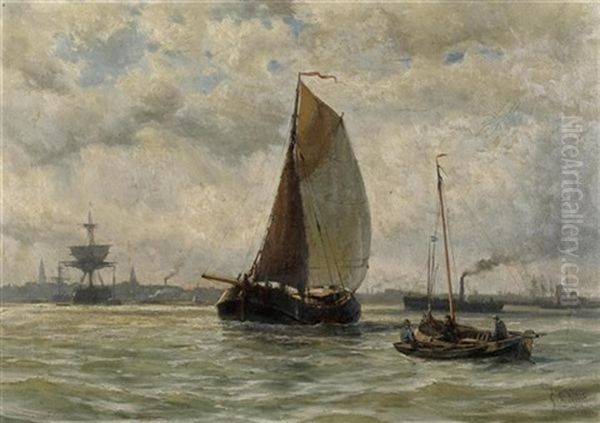 Segelschiff Vor Hafen by George Laurens Kiers