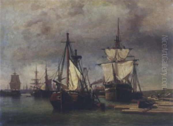 Shipping In A Port Oil Painting by George Laurens Kiers