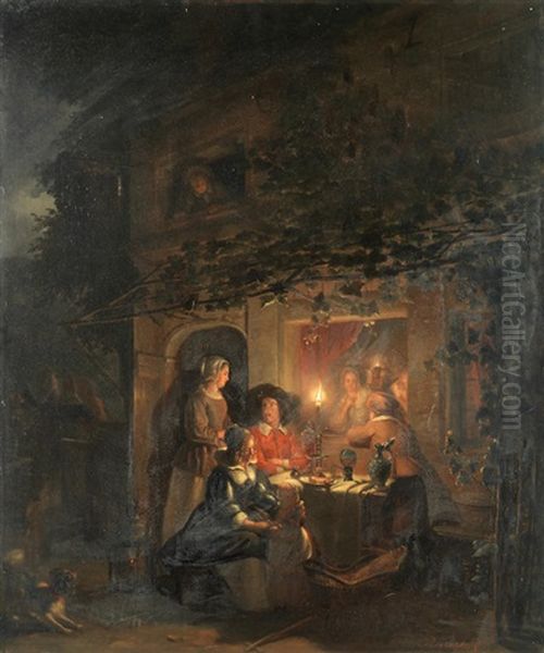 An Evening Repast Oil Painting by Petrus Kiers