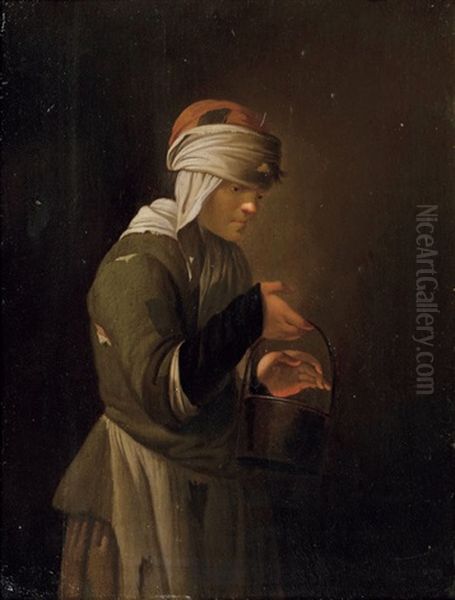 Maidservant With Charcoals In A Bucket Oil Painting by Petrus Kiers