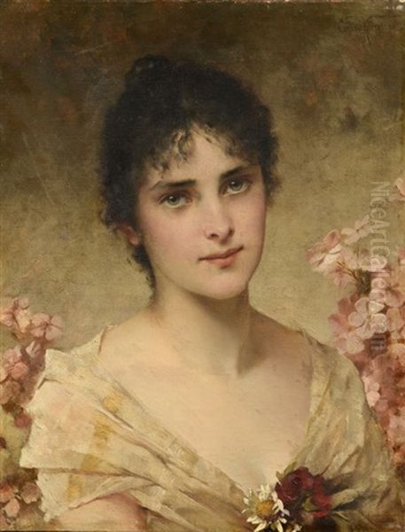 Portrait De Jeune Fille Aux Yeux Clairs Oil Painting by Conrad Kiesel