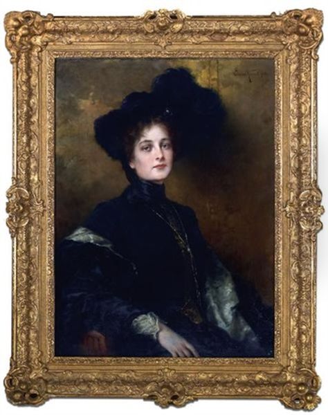 Portrait Of Lady In Black Oil Painting by Conrad Kiesel