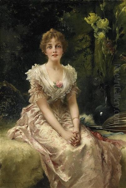 Damenportrait Oil Painting by Conrad Kiesel