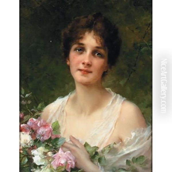 A Portrait Of A Lady (artist's Wife?) Oil Painting by Conrad Kiesel