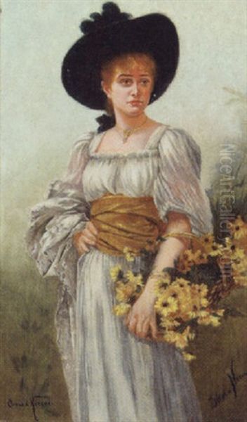 Dame Mit Blumenkorb Oil Painting by Conrad Kiesel