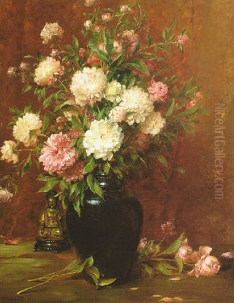 Blumenstrauss In Vase Mit Orientalischer Figur Oil Painting by Conrad Kiesel