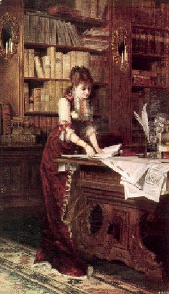 In The Library Oil Painting by Conrad Kiesel