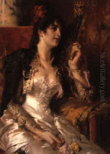 Senorita With A Fan Oil Painting by Conrad Kiesel