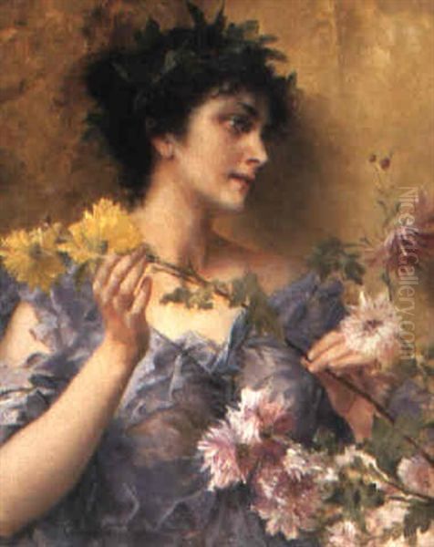 Madchen Als Flora Oil Painting by Conrad Kiesel