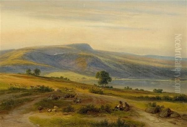 Weite Landschaft Mit Einem Hirten Oil Painting by Ferdinand Kiesling