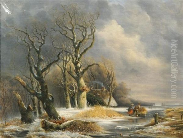 Winter Landscape Oil Painting by Marinus Albertus Kiewit