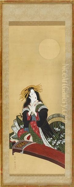 Koto Playing Woman Oil Painting by Eizan Kikugawa