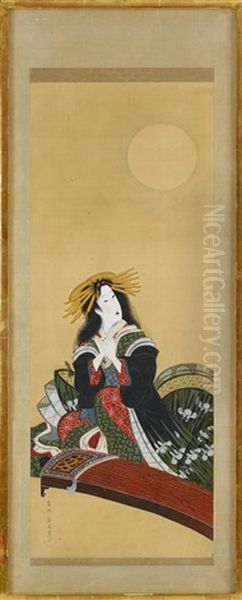 Koto Playing Woman Oil Painting by Eizan Kikugawa