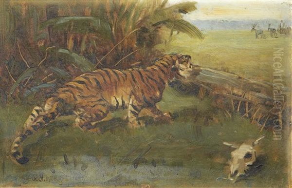 A Tiger Hunting Oil Painting by George Goodwin Kilburne Jr.