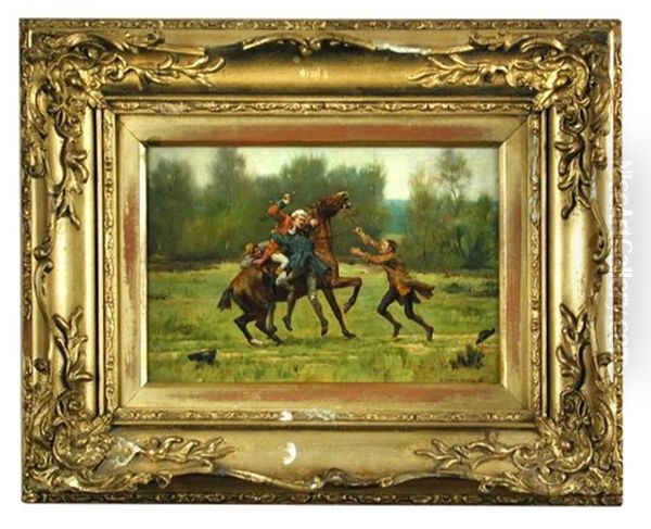 A Gentleman On Horseback Being Ambushed By Three Bandits Oil Painting by George Goodwin Kilburne