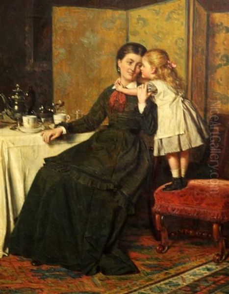 Interior With Mother And Daughter At The Breakfast Table Oil Painting by George Goodwin Kilburne