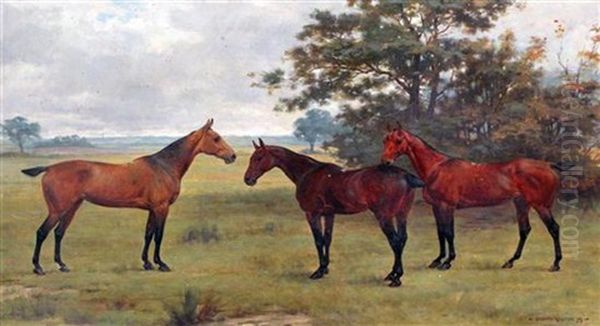 Portrait Of Three Horses Oil Painting by George Goodwin Kilburne