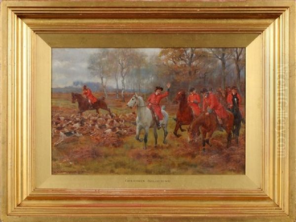 On The Scent, Huntsman And Hounds At The Edge Of A Cover Oil Painting by George Goodwin Kilburne