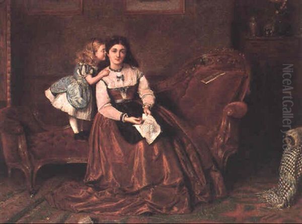 Mother And Child On A Chaise Longue In A Victorian Interior Oil Painting by George Goodwin Kilburne