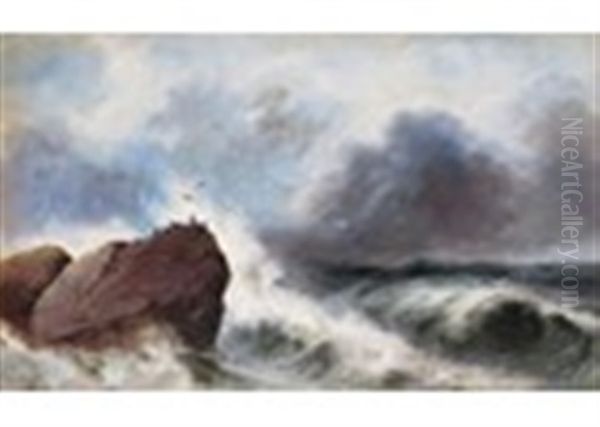 Channel Islands - Mount Orgueil Castle, Jersey; A Stormy Day (a Pair) Oil Painting by Sarah Louise Kilpack