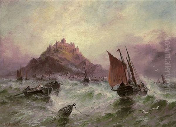 Shipping Before Mount Orgueil, Jersey Oil Painting by Sarah Louise Kilpack