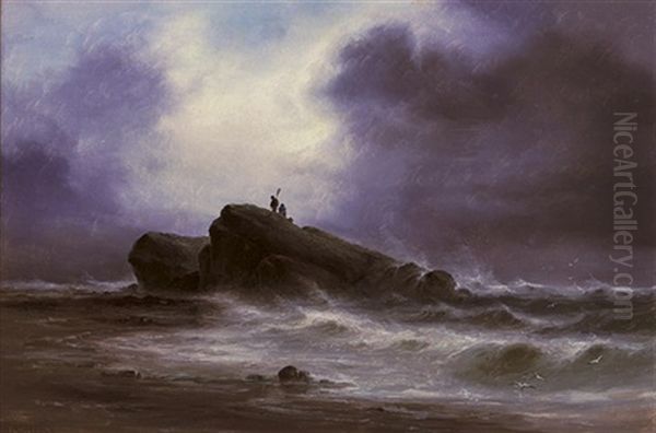 Out On The Rocks, The Tide Receding Oil Painting by Sarah Louise Kilpack