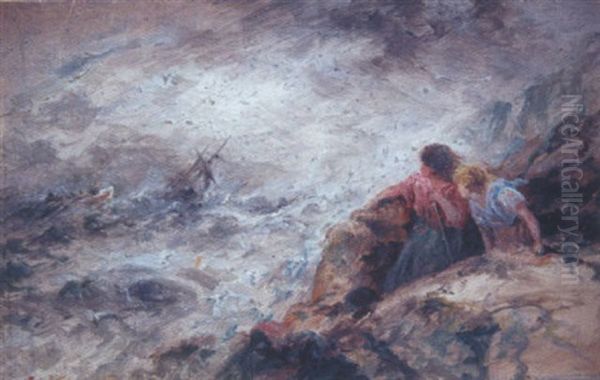 Watching The Shipwreck From The Rocks Oil Painting by Sarah Louise Kilpack