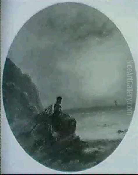 Keeping Watch [&] A Coastal Scene [both Circular- Shaped] Oil Painting by Sarah Louise Kilpack