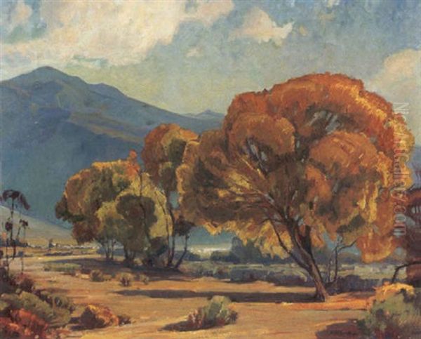 Cottonwoods, Owens Valley (no.596) Oil Painting by Aaron Edward Kilpatrick