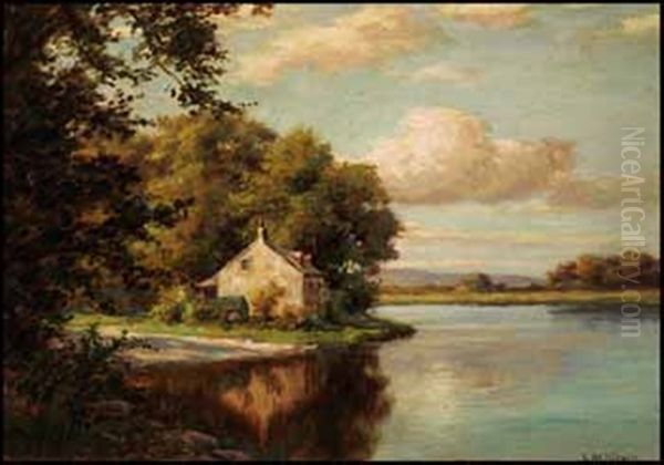 Country House By The River Oil Painting by Legh Mulhall Kilpin