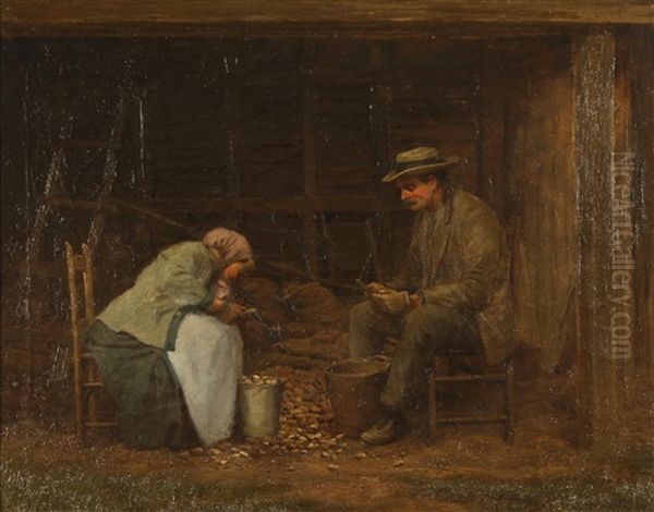 Cutting Seed Potatoes Oil Painting by Legh Mulhall Kilpin